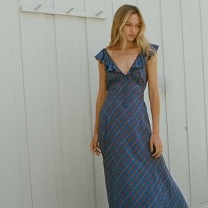 Doen Lulani Dress Azure French Plaid Small